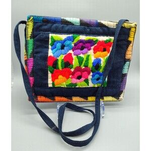 Vintage Boho Hippie Floral Rainbow Embroidered Crossbody Bag Handmade